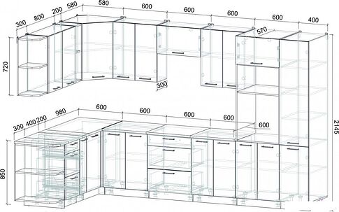Готовая кухня Интерлиния Мила Лайт 1.88x3.4 левая (персидский жемчуг/бетон портленд/серый каспий)