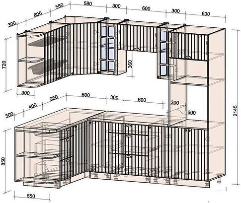 Готовая кухня Интерлиния Берес 1.68x2.4 ВТ левая (дуб лазурный/дуб бунратти)