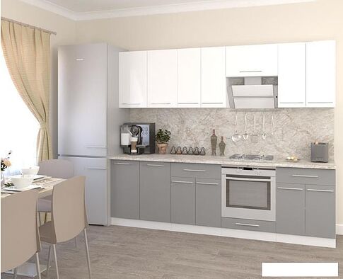 Готовая кухня Кастанье Марта 2.6 (белый глянец/серый пыльный)