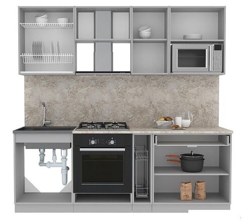 Готовая кухня Интерлиния Мила Лайт 2.2 ВТ (вудлайн кремовый/антрацит/бискайская сосна)