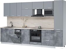 Готовая кухня Интерлиния Мила Лайт 3.3-ПМ4 (серебро/бетон портленд/травертин серый)