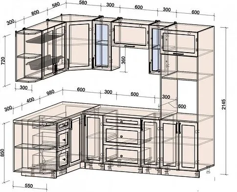 Готовая кухня Интерлиния Тренд 1.68x2.4 ВТ левая (пепел/пепел/опал светлый)