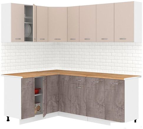 Готовая кухня Кортекс-мебель Корнелия Лира 1.5x2.1 (капучино/оникс/дуб бунратти)