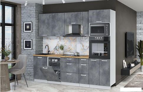 Готовая кухня Интерлиния Мила Лайт 2.45-ПМ3 (бетон портленд/бетон портленд/дуб бунратти)