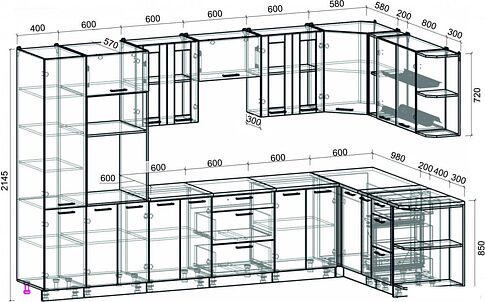 Готовая кухня Интерлиния Мила 1.88x3.4 правая (бетон лайт/антрацит/опал светлый)