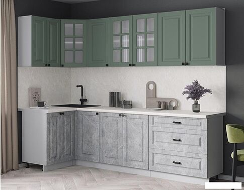 Готовая кухня Интерлиния Мила Деко 1.2x2.6 (керамика/мята/опал светлый)