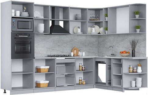 Готовая кухня Интерлиния Мила Лайт 1.88x3.0 правая (бетон лайт/дуб золотой/опал светлый)