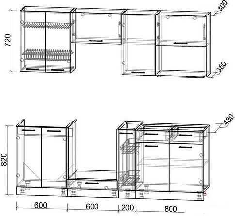 Готовая кухня Интерлиния Мила 2.2 ВТ без столешницы (серебристый/антрацит)