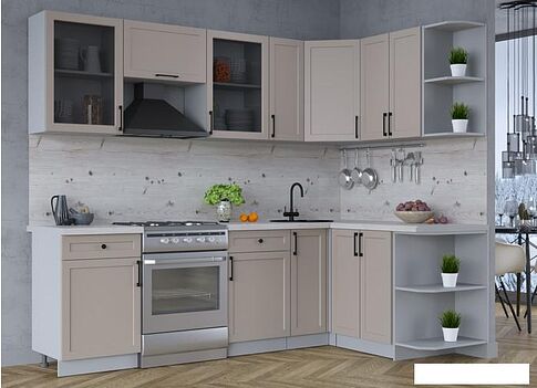 Готовая кухня Интерлиния Тренд 1.5x2.5 правая (луна/луна/бискайская сосна)