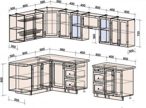 Готовая кухня Интерлиния Тренд 1.7x3.0 левая (белый/белый/кастилло темный)