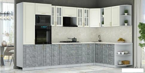 Готовая кухня Интерлиния Мила Шато 1.88x3.4 ВТ PR (белый/керамика/опал светлый)