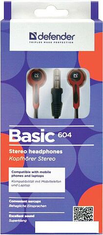 Наушники Defender Basic 604 (красный) [63605]