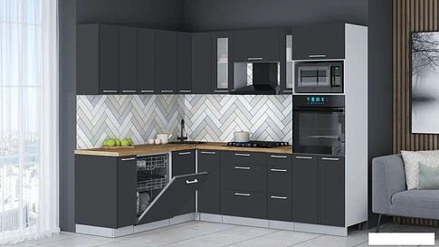 Готовая кухня Интерлиния Мила Gloss 1.896х2.38 (пепел/пепел/дуб бунратти)