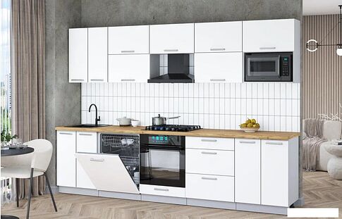 Готовая кухня Интерлиния Мила Gloss 3.0-ПМ2 (белый/белый/дуб бунратти)