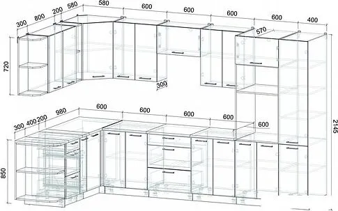 Готовая кухня Интерлиния Мила Лайт 1.88x3.4 левая (бетон лайт/дуб золотой/опал светлый)