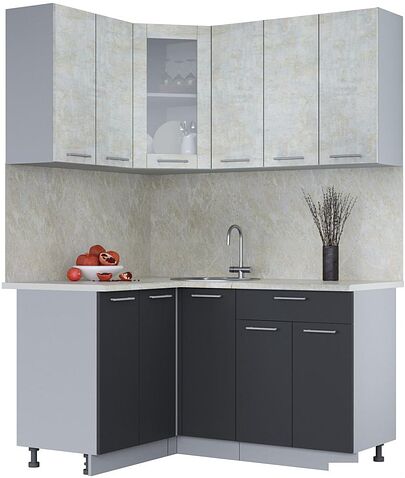 Готовая кухня Интерлиния Мила 12x15 (бетон лайт-антрацит-опал светлый)