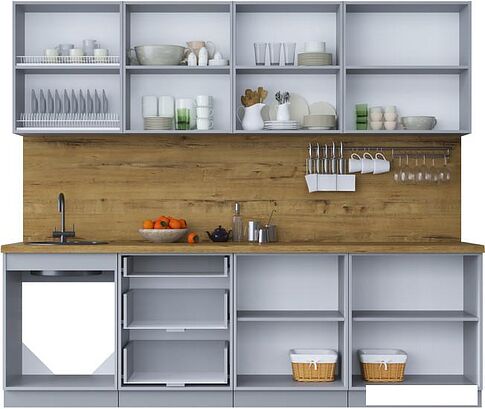 Готовая кухня Интерлиния Мила Шато 2.5Б (слоновая кость/океан/серый каспий)