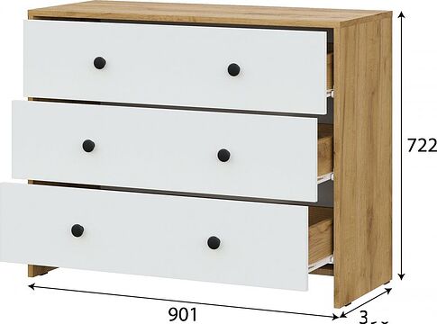 Комод Mio Tesoro Дольче 3 ящика (дуб золотистый/белый)