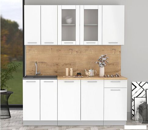 Готовая кухня Интерлиния Мила 18-60 (белый платинум/белый платинум глянец/дуб бунратти)