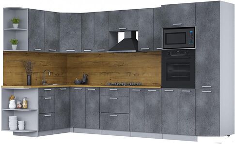 Готовая кухня Интерлиния Мила Лайт 1.68x3.4 левая (бетон потленд/бетон портленд/дуб бунратти)