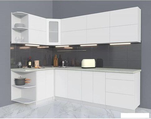 Готовая кухня Интерлиния Мила Матте 1.5x2.6 А правая (белый-белый-опал светлый)