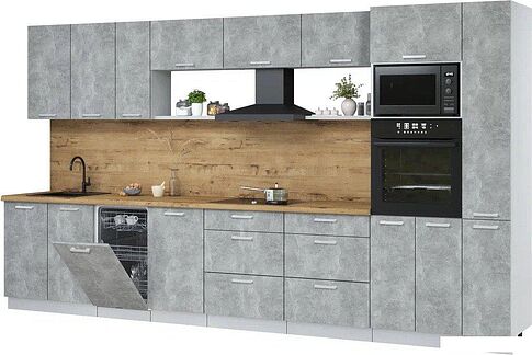 Готовая кухня Интерлиния Мила Лайт 3.8-ПМ3 (бетон/бетон/дуб бунратти)