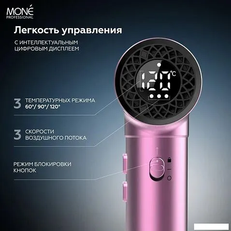 Фен Mone Professional Electric High-Speed MP94317 (розовый)