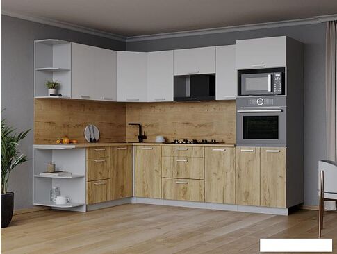 Готовая кухня Интерлиния Мила Лайт 1.68x2.6 левая (белый платинум/дуб золотой/дуб бунратти)