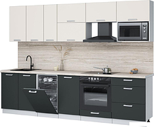 Готовая кухня Интерлиния Мила Лайт 2.9-ПМ4 (персидский жемчуг/антрацит/травертин серый)