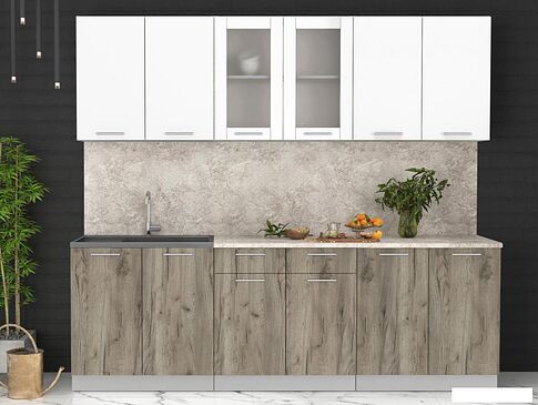 Готовая кухня Интерлиния Мила 24 (белый платинум/дуб серый/малага)