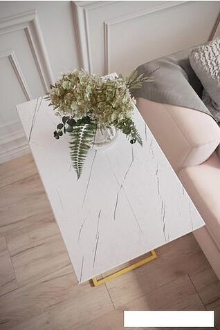 Приставной столик Калифорния мебель Агами Голд (белый мрамор)