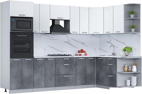 Готовая кухня Интерлиния Мила Лайт 1.68x3.0 правая (белый платинум/бетон портленд/белый гранит)