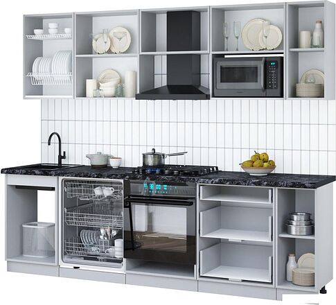 Готовая кухня Интерлиния Мила Gloss 2.6-ПМ2 (белый/белый/дуб бунратти)