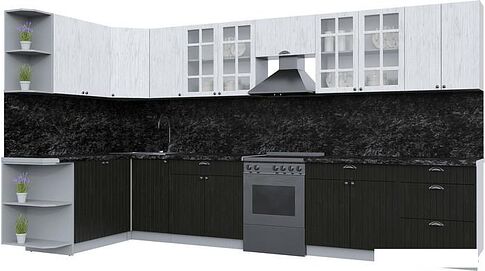 Готовая кухня Интерлиния Берес 1.5x2.9 правая (дуб английский/дуб полярный/кастилло темный)