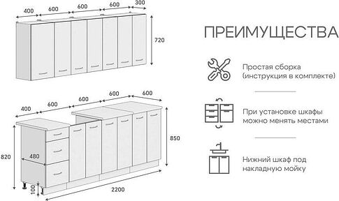 Готовая кухня Кортекс-мебель Корнелия Лира 2.2 (белый/орех элия/королевский опал)