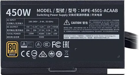 Блок питания Cooler Master MWE 450 Bronze V2 MPE-4501-ACAAB-EU