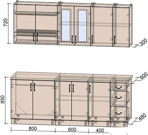 Готовая кухня Интерлиния Мила Крафт 2.1 (дуб королевский/дуб снежный)