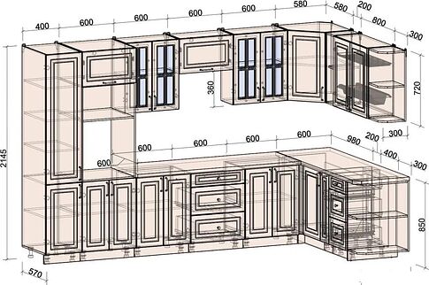 Готовая кухня Интерлиния Мила Шато 1.88x3.4 ВТ PR (белый/керамика/опал светлый)
