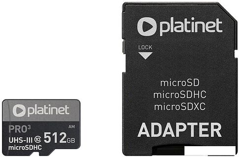 Карта памяти Platinet Pro 3 microSDXC PMMSDX512UIII 512GB + адаптер