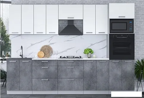 Готовая кухня Интерлиния Мила Лайт 3.0 ВТ (белый платинум/бетон портленд)