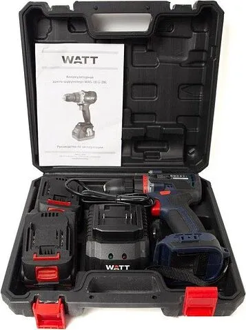 Дрель-шуруповерт WATT WAS-18 Li-2BL 1.018.050.00 (с 2-мя АКБ, кейс)