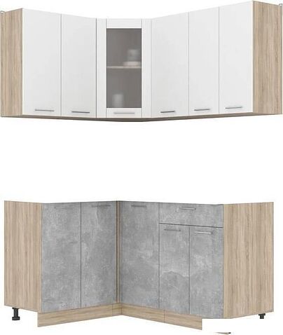 Готовая кухня Интерлиния Мила 12x16 без столешницы (белый платинум/бетон)