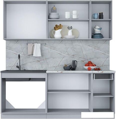 Готовая кухня Интерлиния Мила Лайт 2.0 (белый платинум/бетон портленд/белый гранит)
