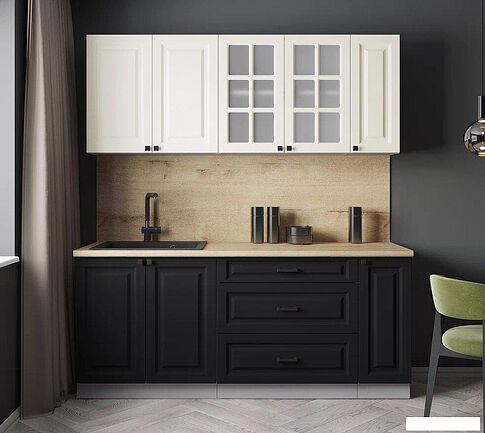 Готовая кухня Интерлиния Мила Деко 1.9Б (черный/белый/дуб бунратти)
