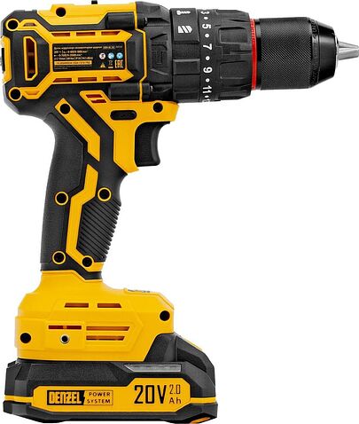 Ударная дрель-шуруповерт Denzel CIDH-BL-20 (с 2-мя АКБ, кейс)