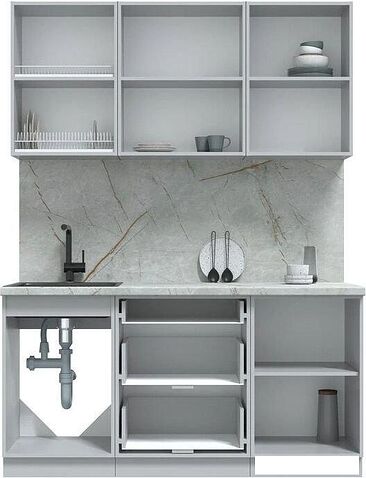 Готовая кухня Интерлиния Берес 1.6Б (дуб полярный/серый каспий)