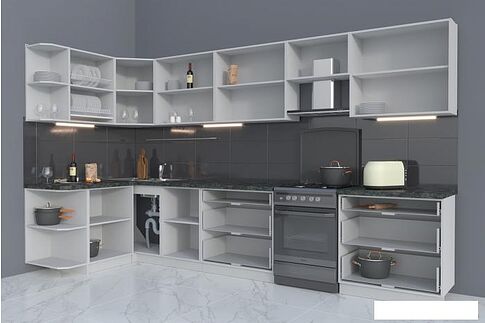 Угловая кухня Интерлиния Мила Матте 1.5x3.6 Б левая (белый/мята/опал светлый)