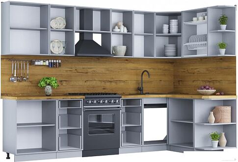 Готовая кухня Интерлиния Мила Шато 1.5x3.0 правая (белый/луна/серый каспий)