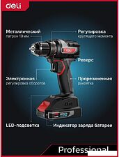 Дрель-шуруповерт Deli DE-DZ20-1D2 (с 2-мя АКБ, сумка)