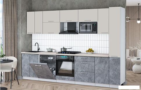 Готовая кухня Интерлиния Мила Gloss 3.1-ПМ2 (керамика/кашемир/травертин серый)